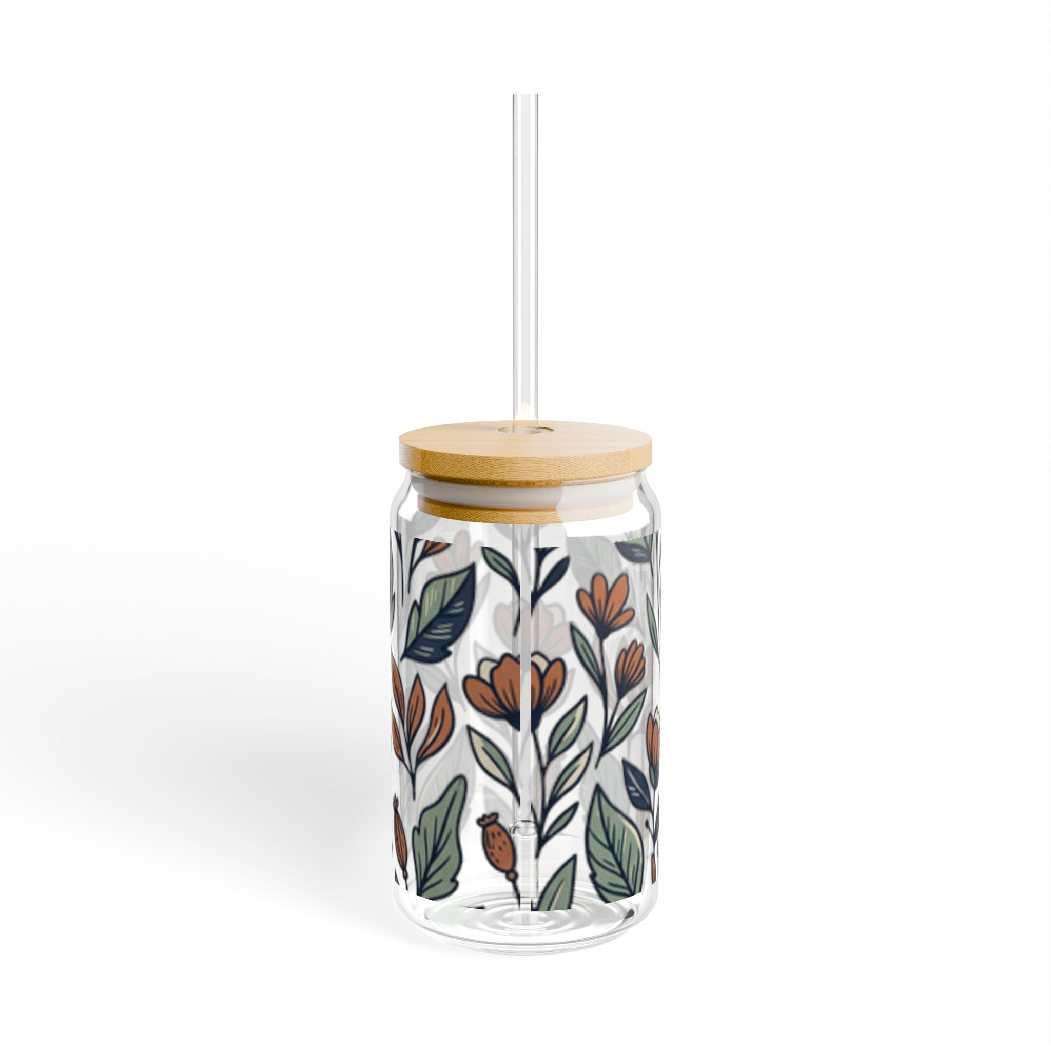 Glass Can with Straw and Lid, 16oz
