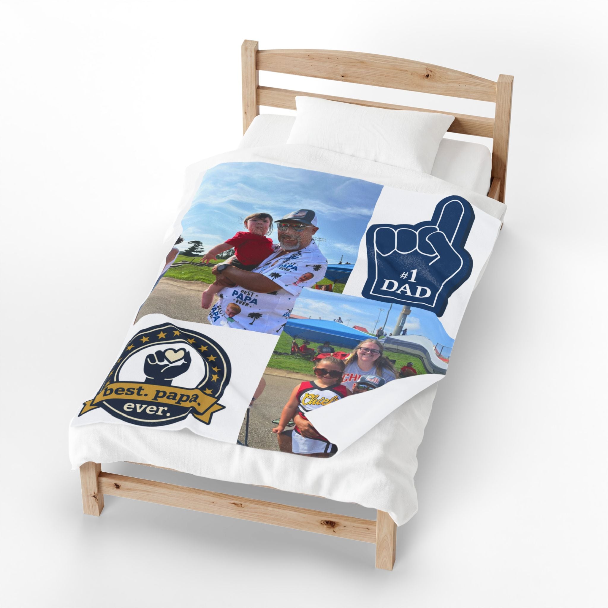 Personalized Velveteen Plush Blanket – Custom Photo Collage “#1 Dad” & “Best Papa Ever” Gift