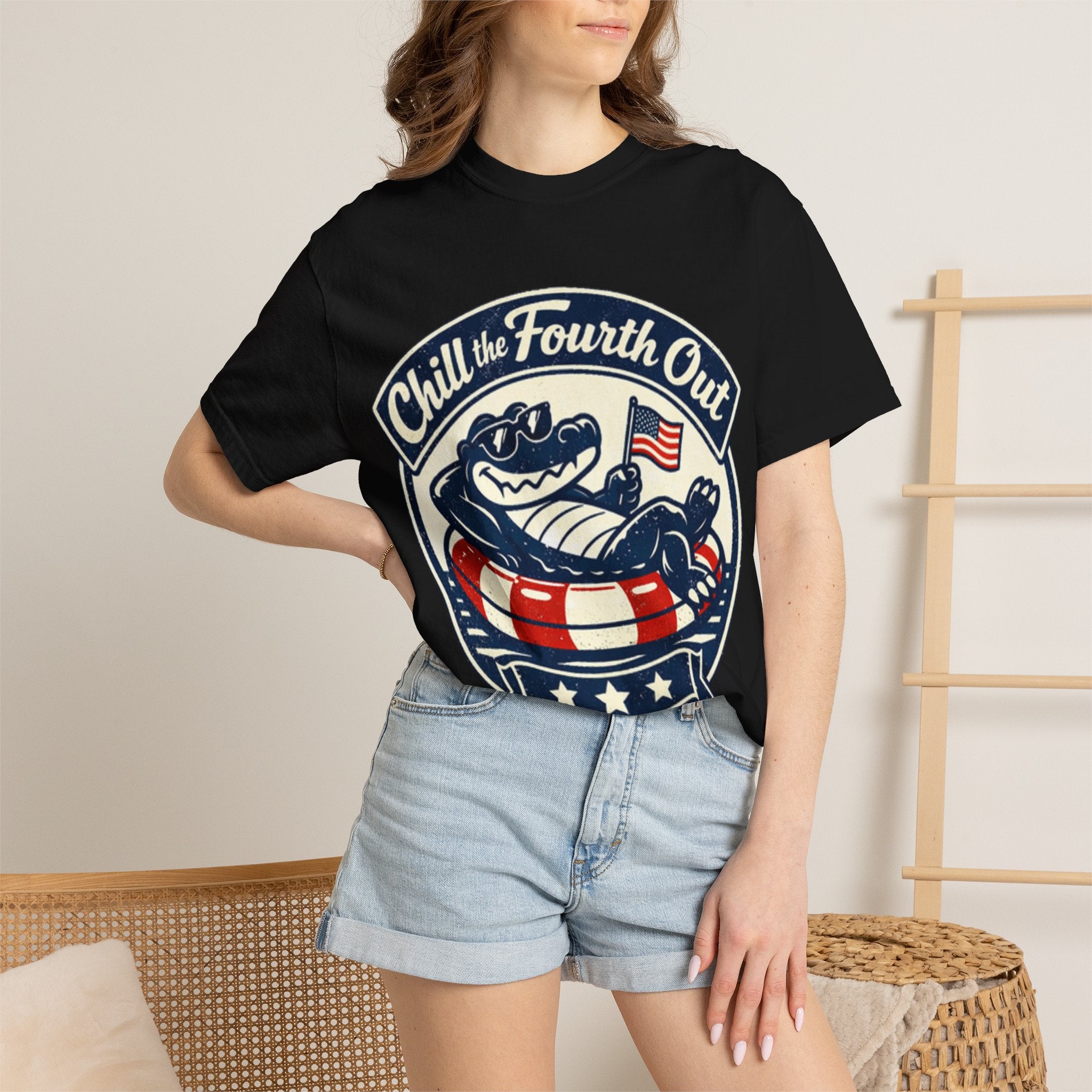 Chill the Fourth Out T-Shirt — Patriotic Alligator 4th of July Tee