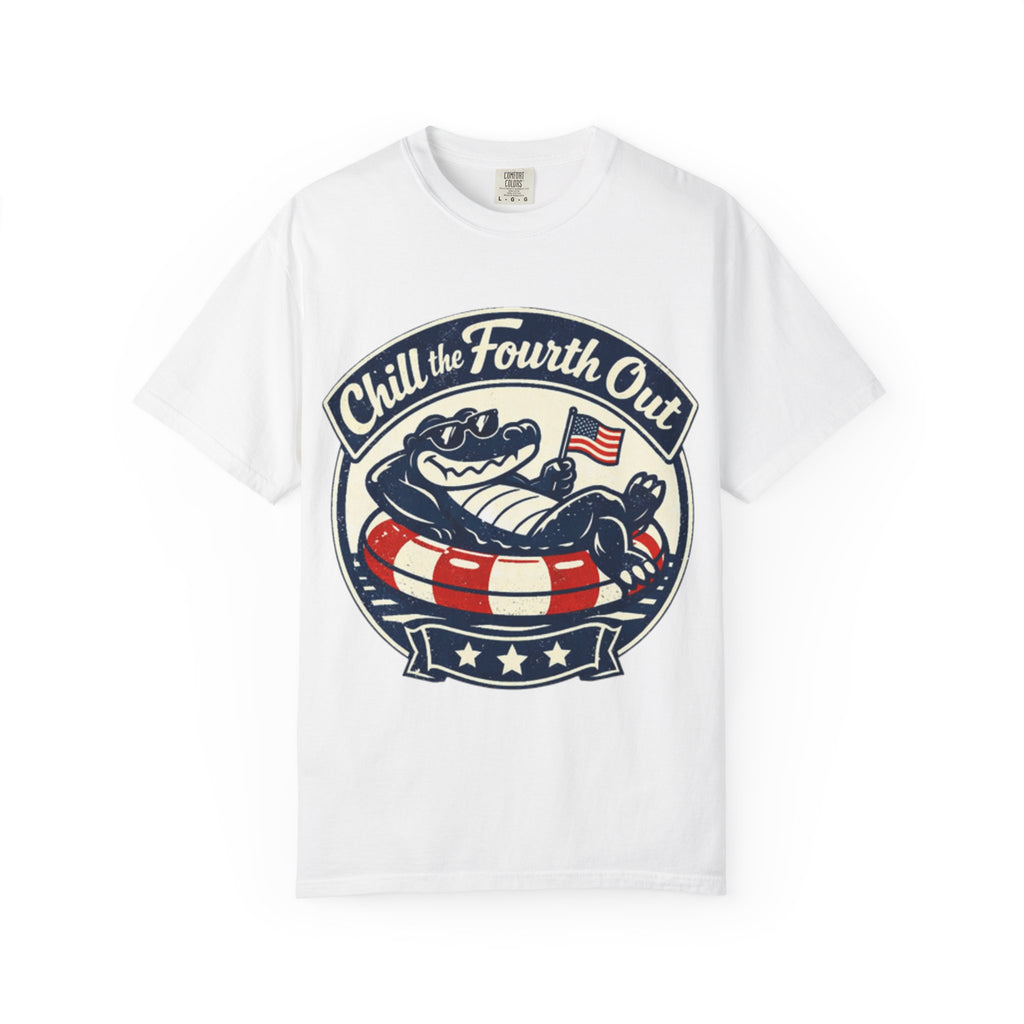 Chill the Fourth Out T-Shirt — Patriotic Alligator 4th of July Tee