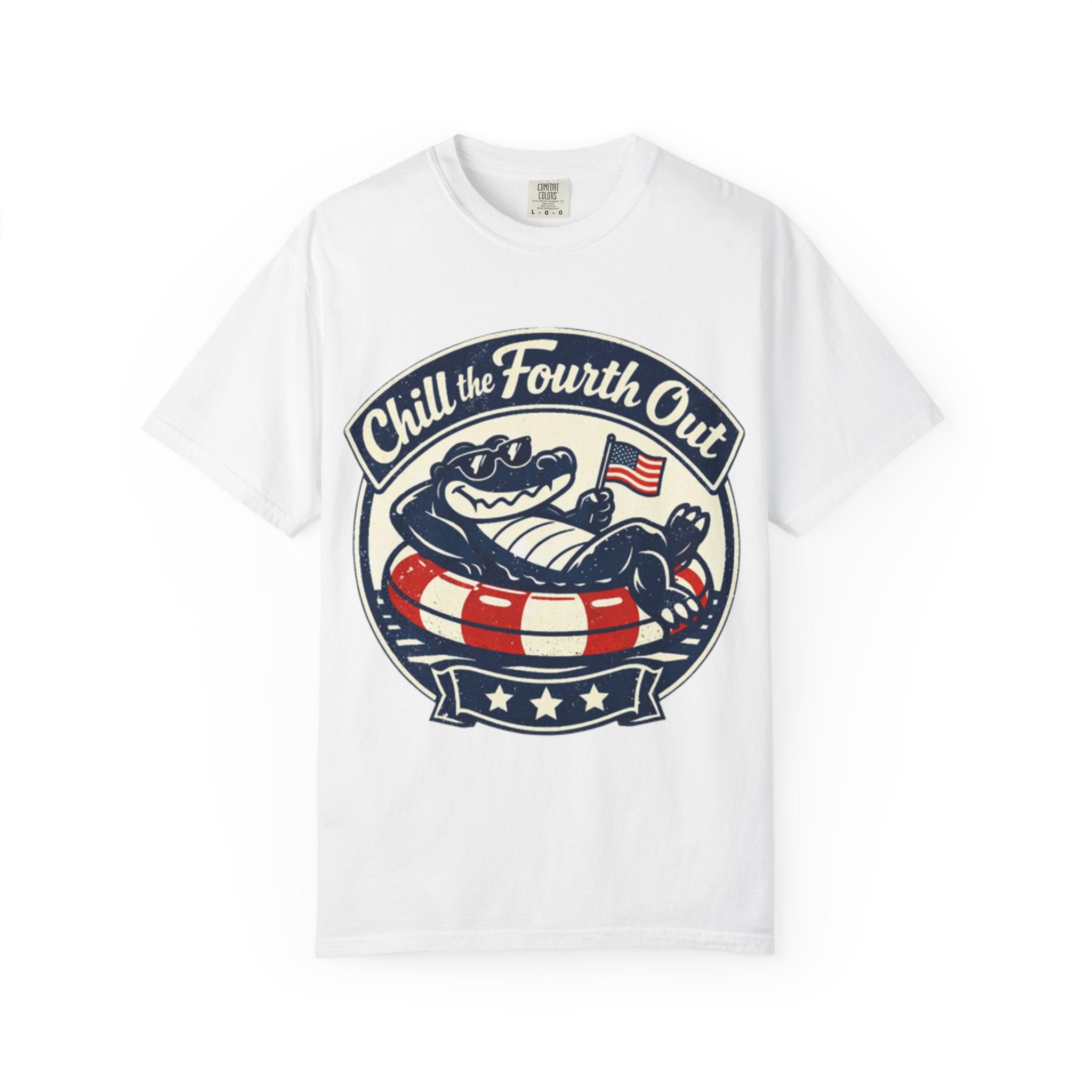 Chill the Fourth Out T-Shirt — Patriotic Alligator 4th of July Tee