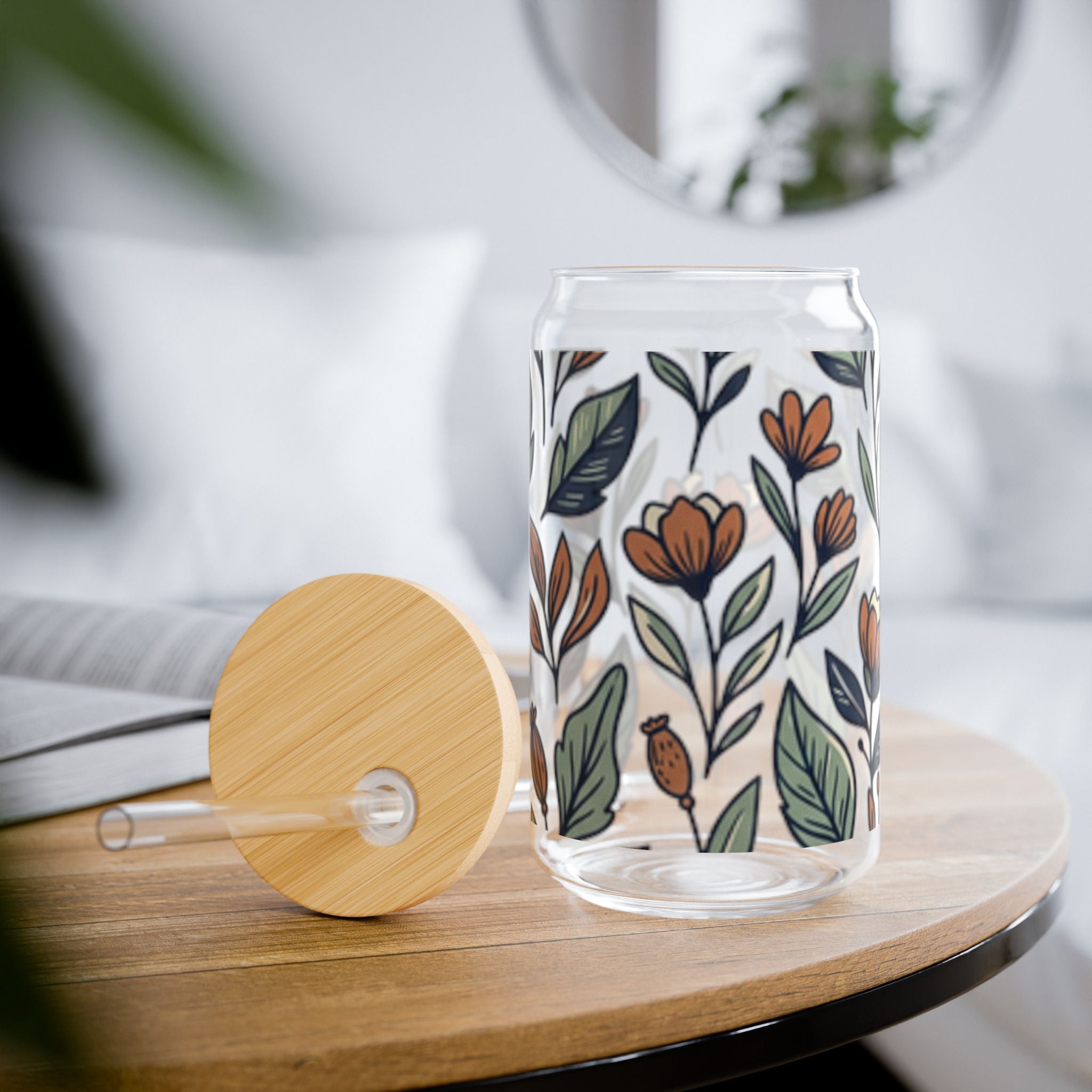 Glass Can with Straw and Lid, 16oz