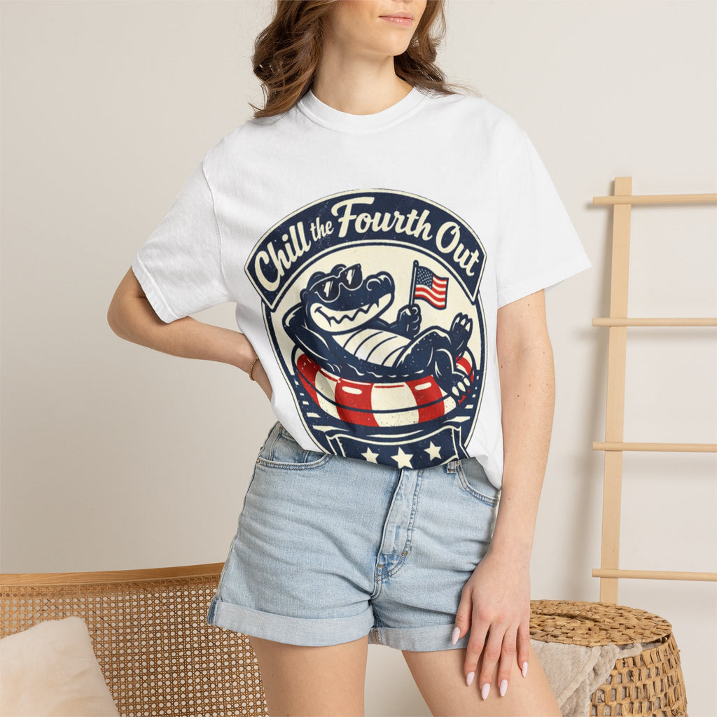 Chill the Fourth Out T-Shirt — Patriotic Alligator 4th of July Tee