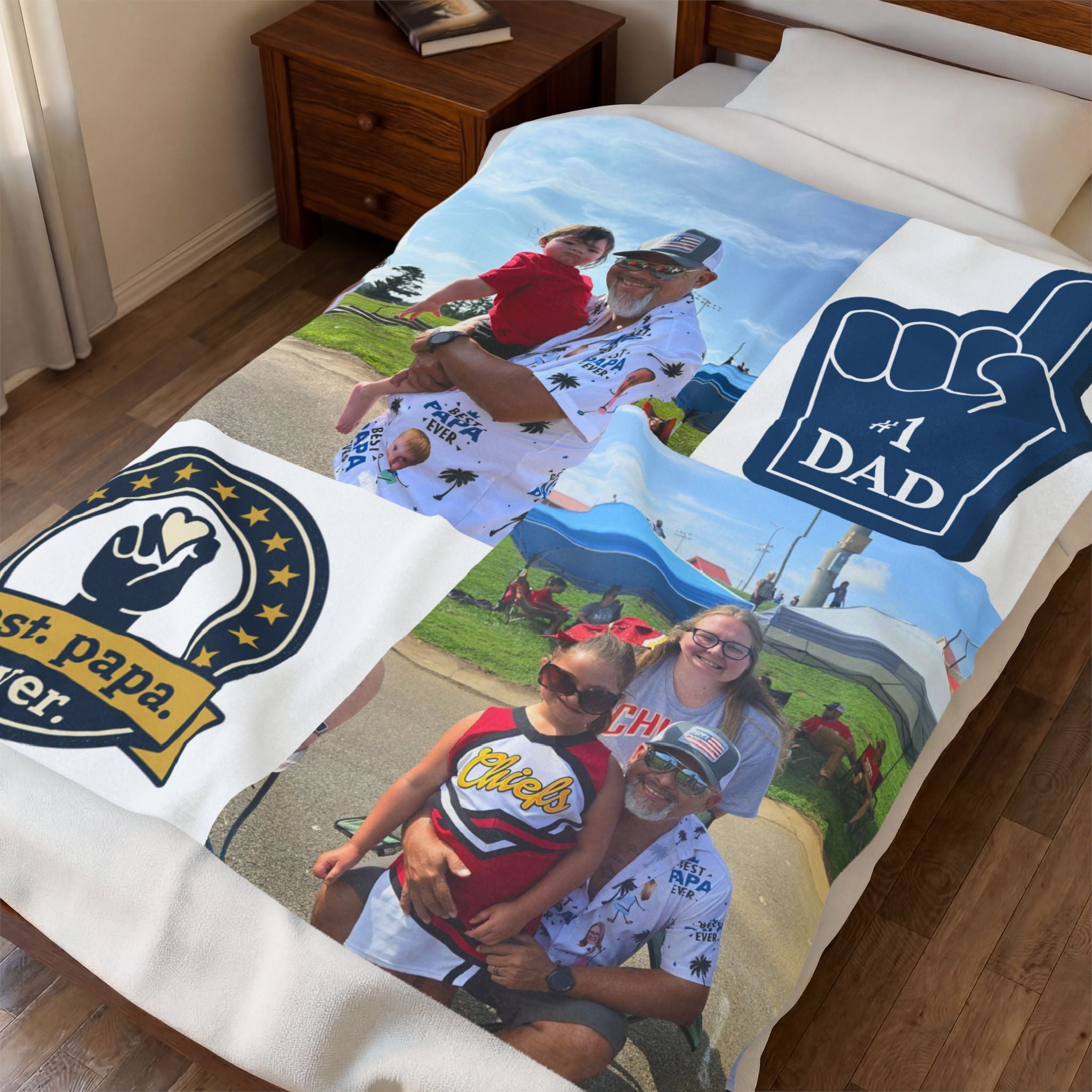 Personalized Velveteen Plush Blanket – Custom Photo Collage “#1 Dad” & “Best Papa Ever” Gift