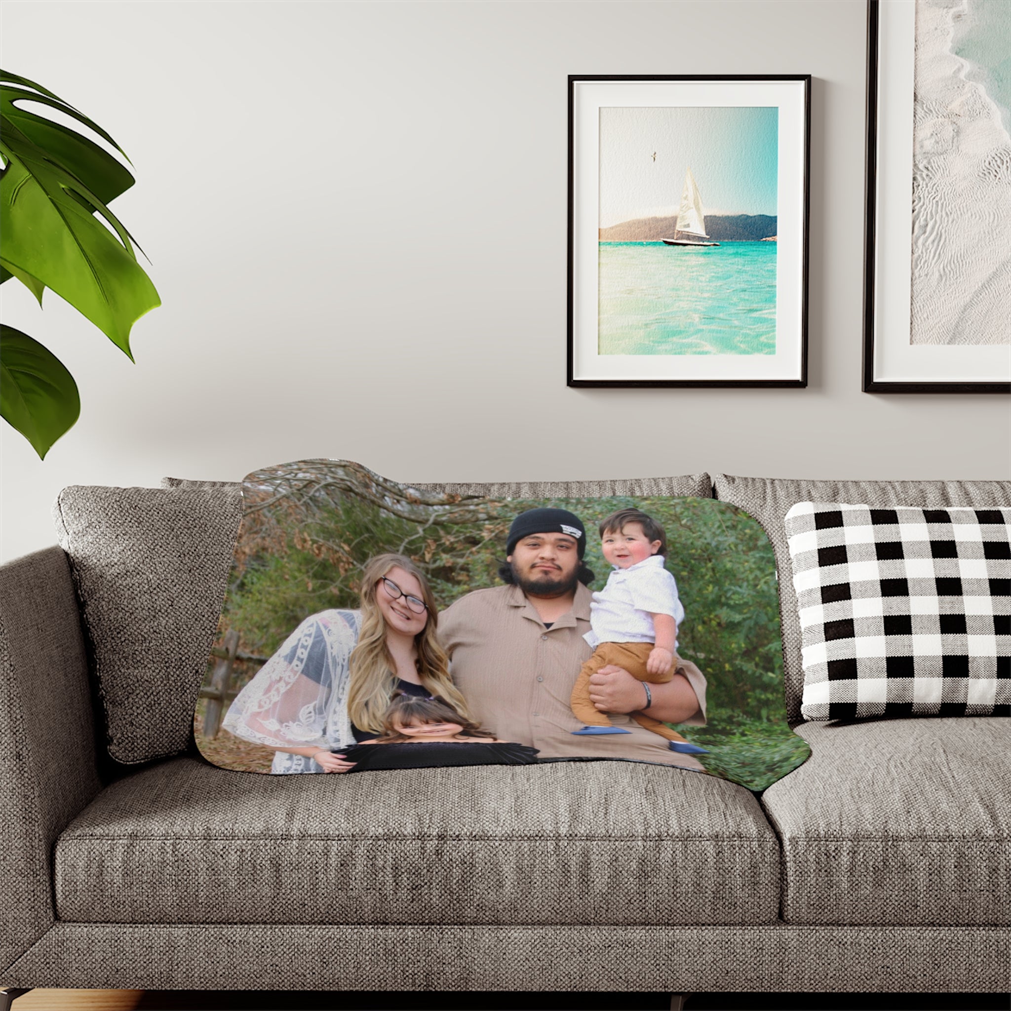Personalized Photo Sherpa Blanket — Custom Family Picture Cozy Throw