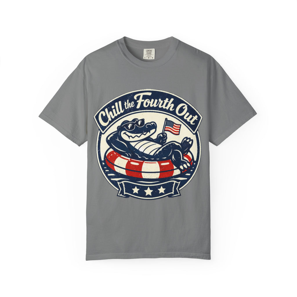 Chill the Fourth Out T-Shirt — Patriotic Alligator 4th of July Tee