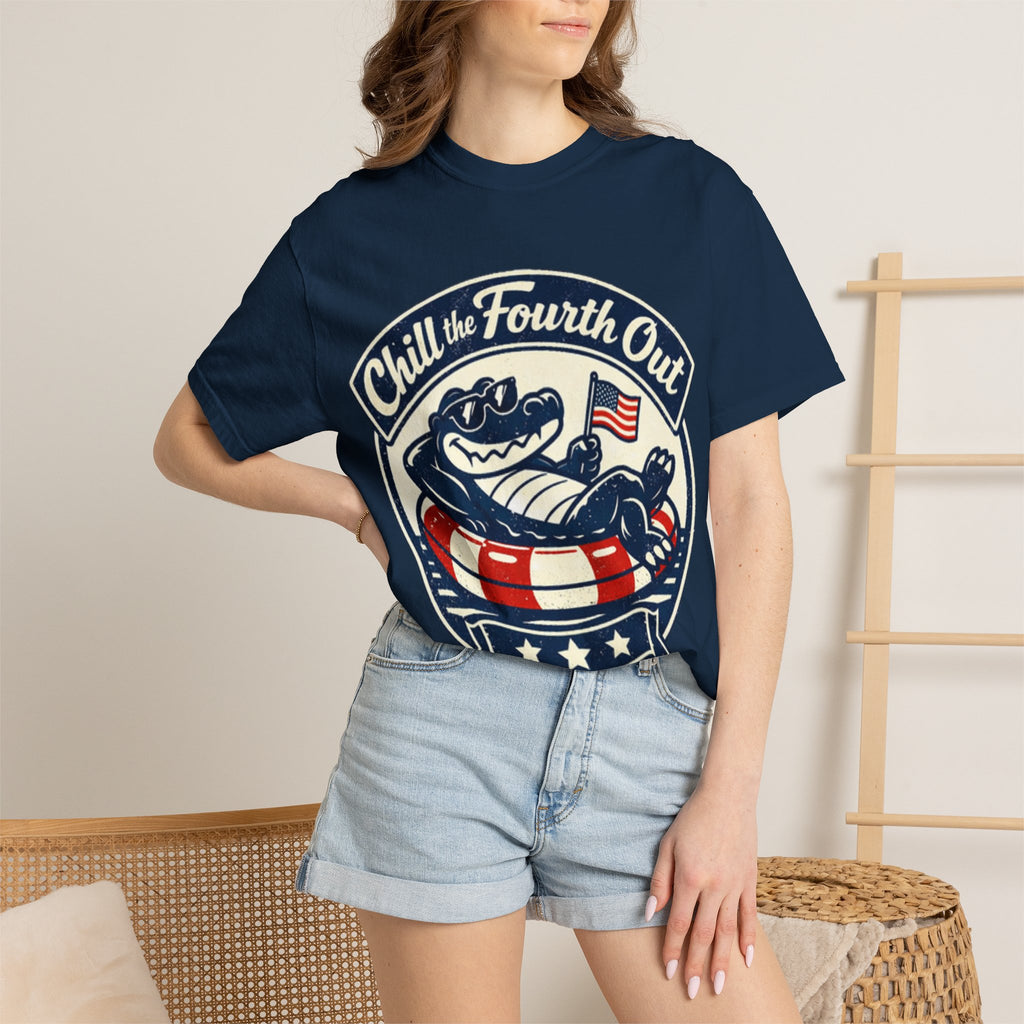 Chill the Fourth Out T-Shirt — Patriotic Alligator 4th of July Tee