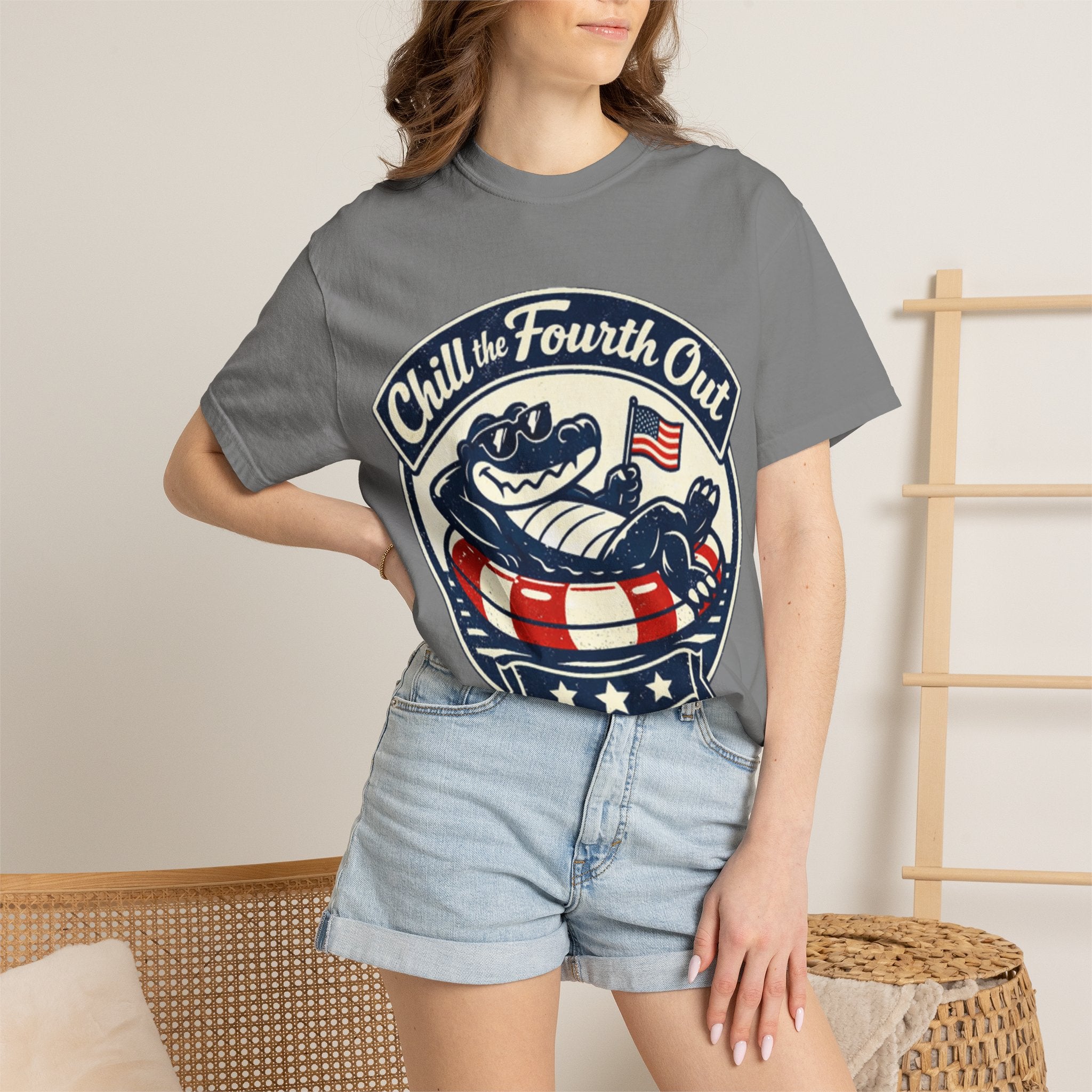 Chill the Fourth Out T-Shirt — Patriotic Alligator 4th of July Tee