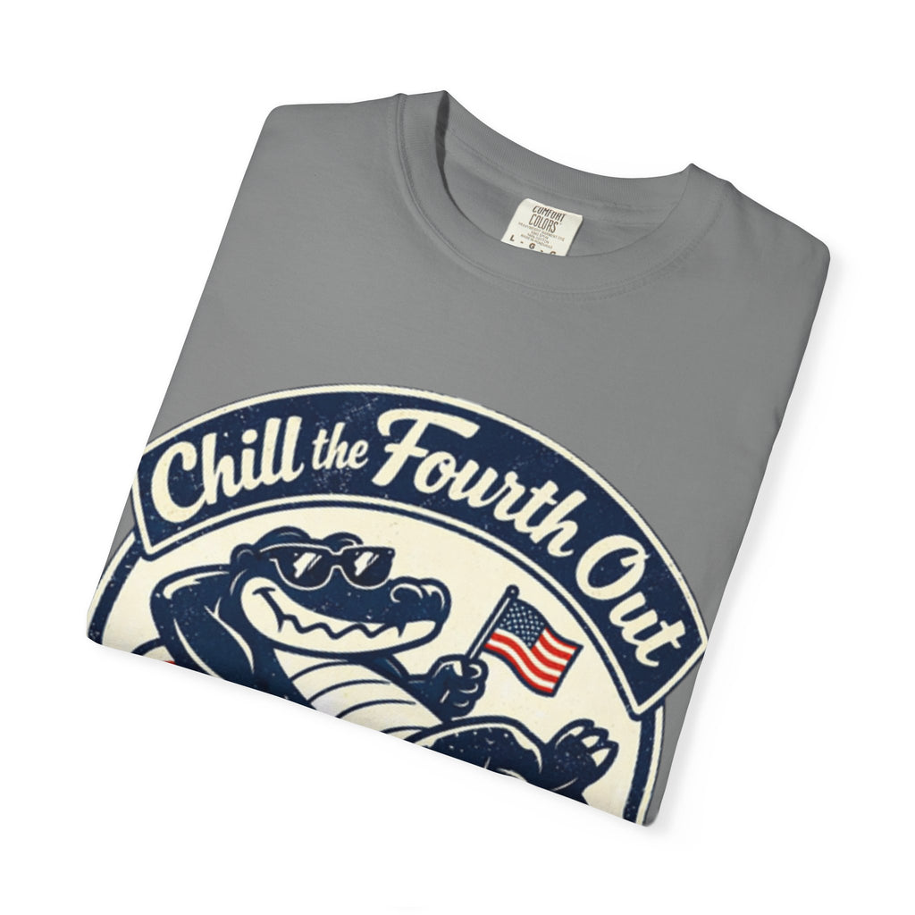 Chill the Fourth Out T-Shirt — Patriotic Alligator 4th of July Tee
