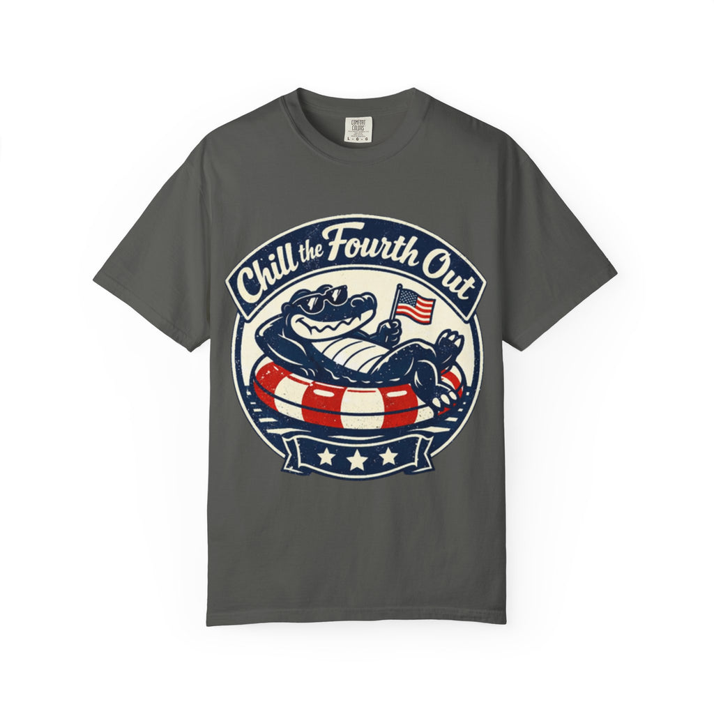 Chill the Fourth Out T-Shirt — Patriotic Alligator 4th of July Tee