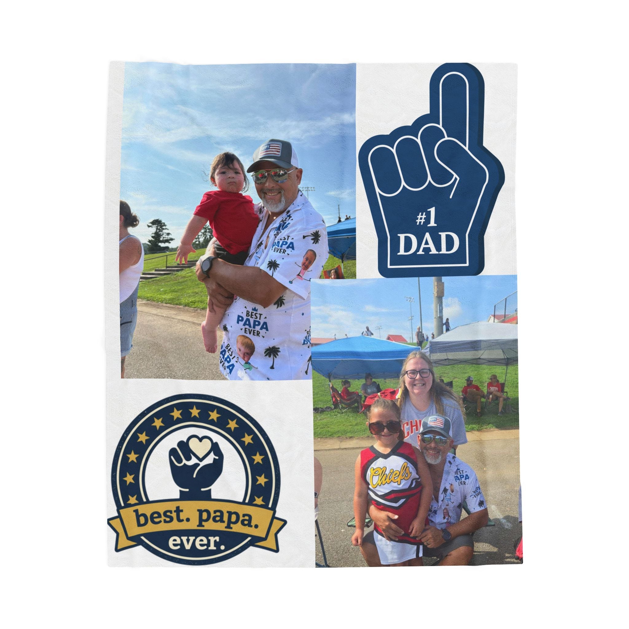 Personalized Velveteen Plush Blanket – Custom Photo Collage “#1 Dad” & “Best Papa Ever” Gift