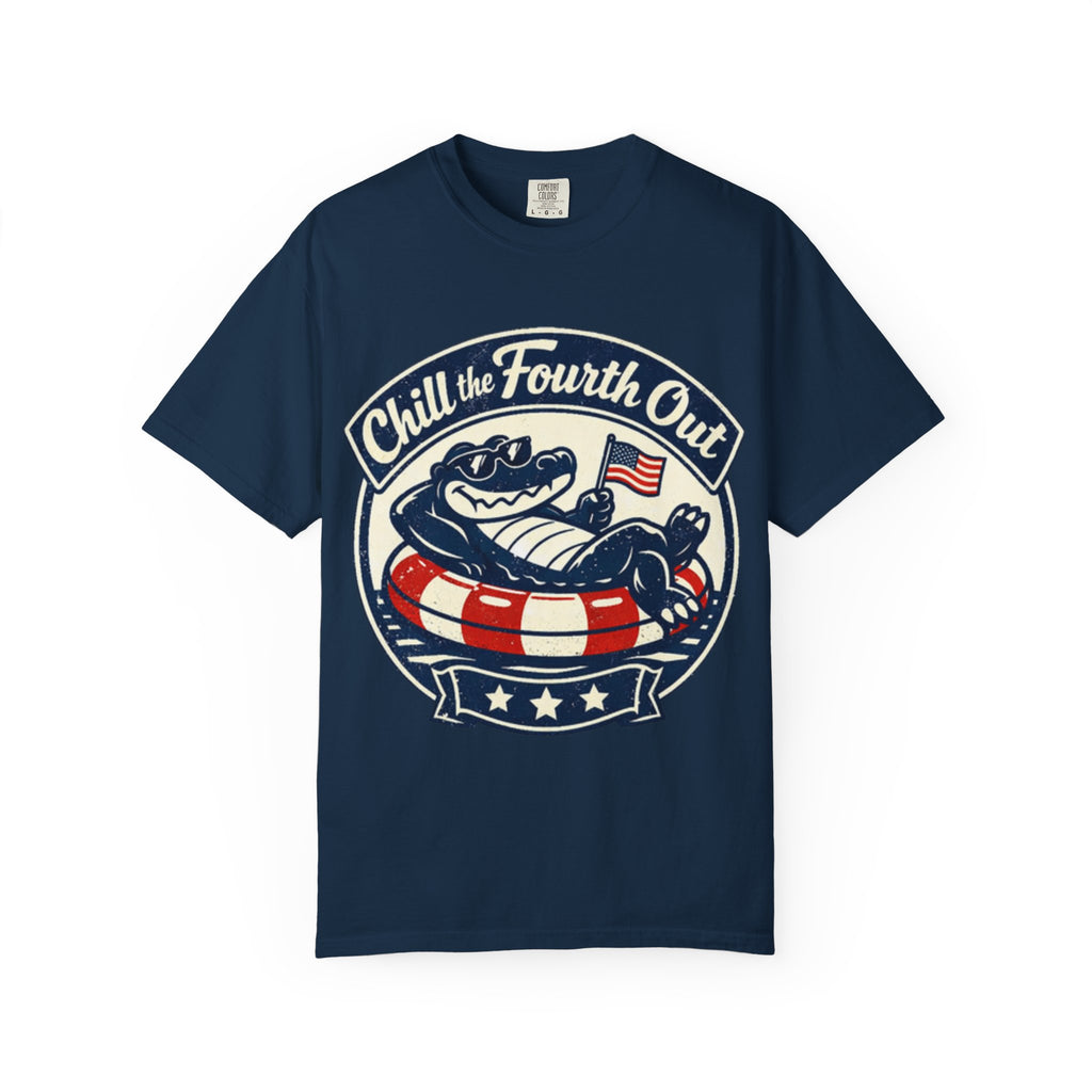 Chill the Fourth Out T-Shirt — Patriotic Alligator 4th of July Tee