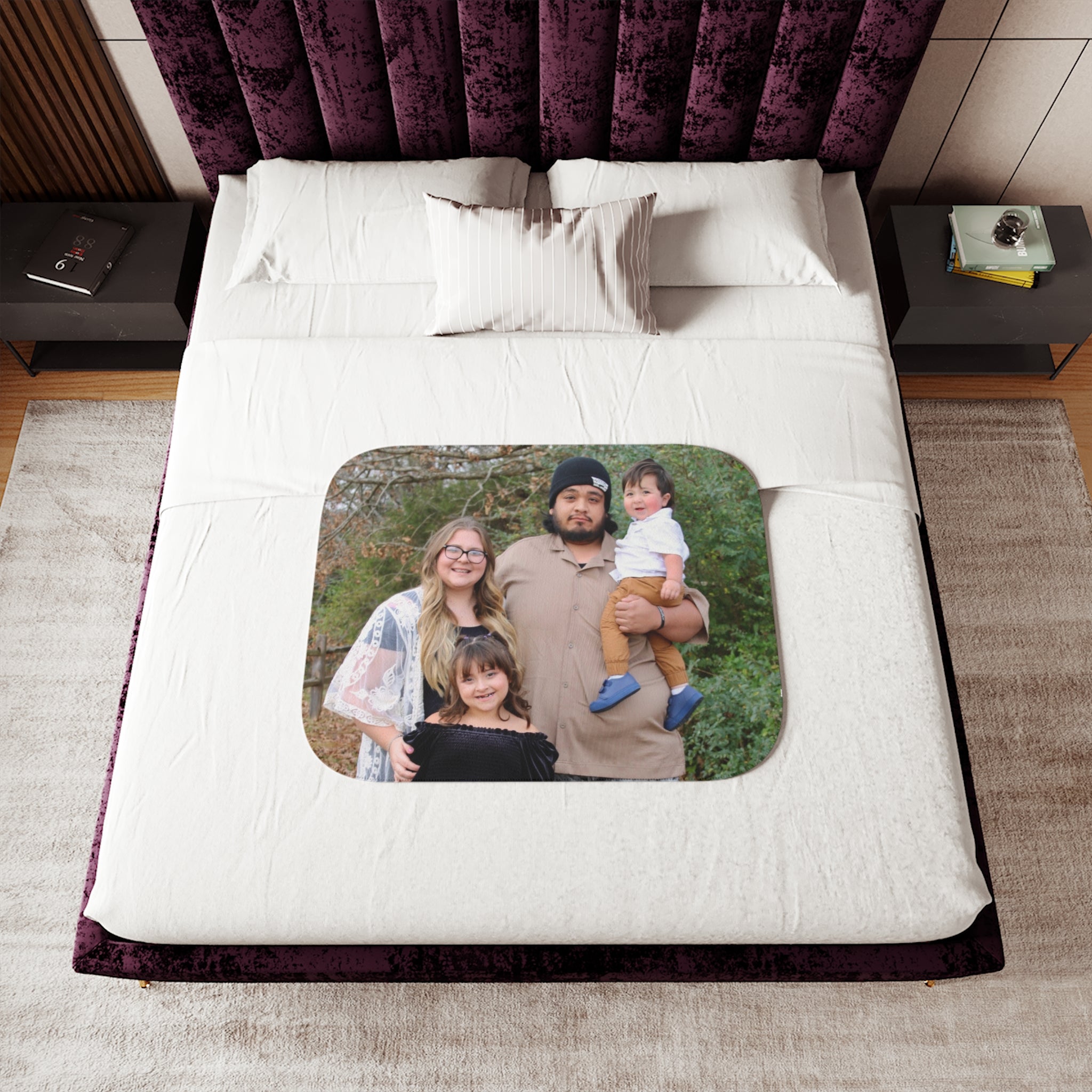 Personalized Photo Sherpa Blanket — Custom Family Picture Cozy Throw