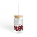 Patriotic Peace Sign Glass Can with Straw & Bamboo Lid — 16oz Drink Jar