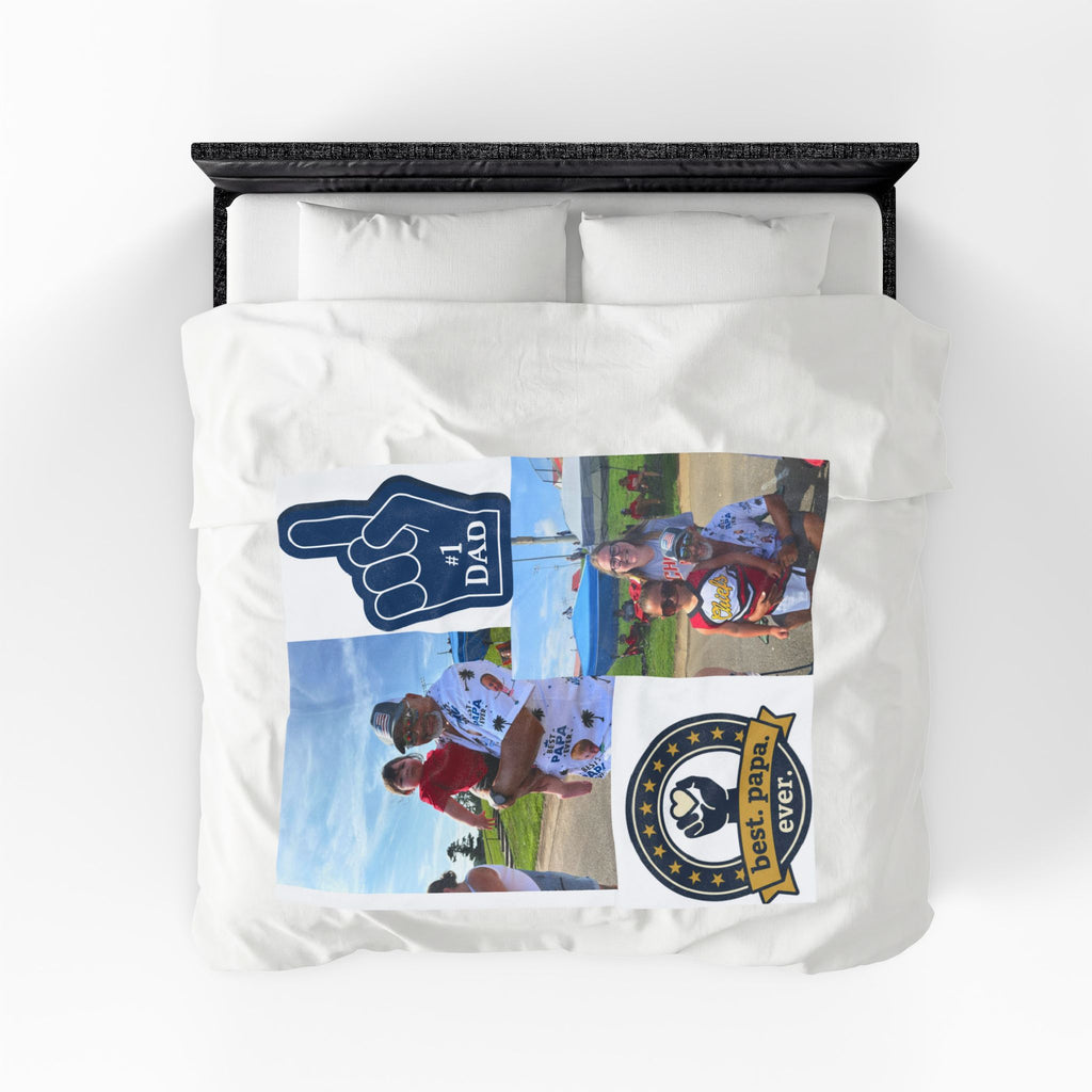 Personalized Velveteen Plush Blanket – Custom Photo Collage “#1 Dad” & “Best Papa Ever” Gift