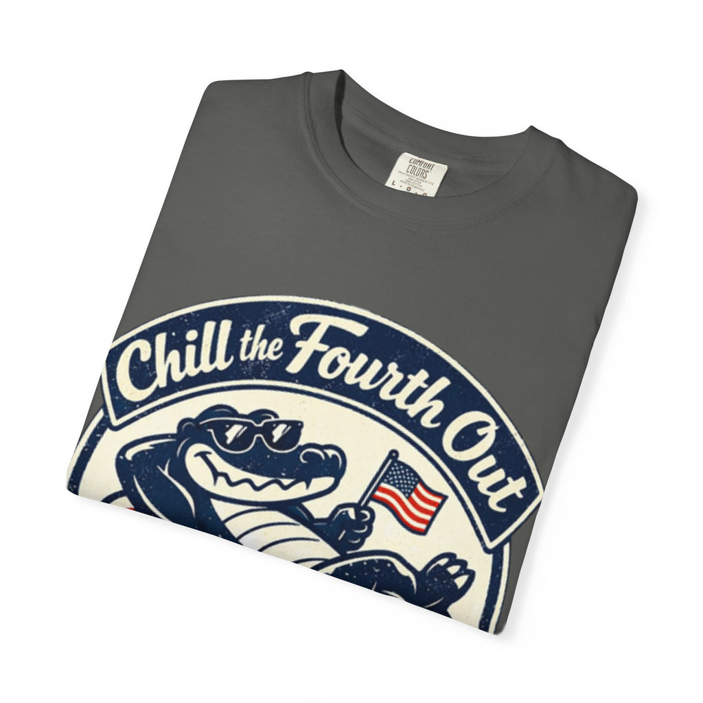 Chill the Fourth Out T-Shirt — Patriotic Alligator 4th of July Tee