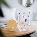 Patriotic Fireworks Glass Can with Straw & Bamboo Lid — 16oz Summer Drink Tumbler