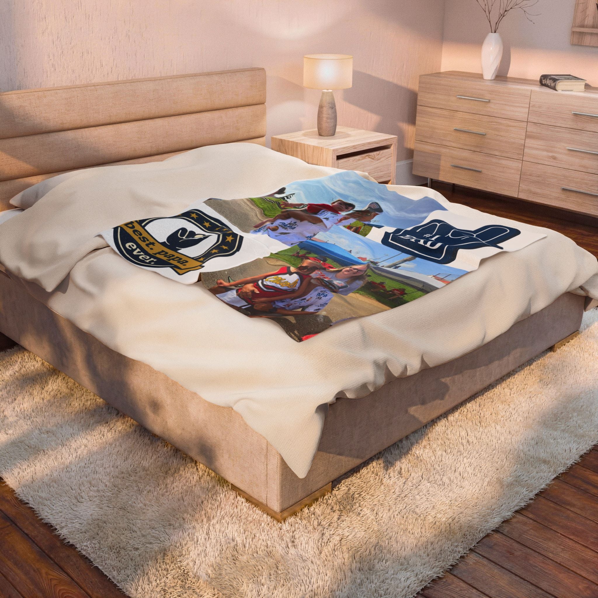 Personalized Velveteen Plush Blanket – Custom Photo Collage “#1 Dad” & “Best Papa Ever” Gift
