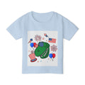 Toddler T-Shirt — Patriotic Dinosaur 4th of July Tee with Flags, Fireworks & Balloons