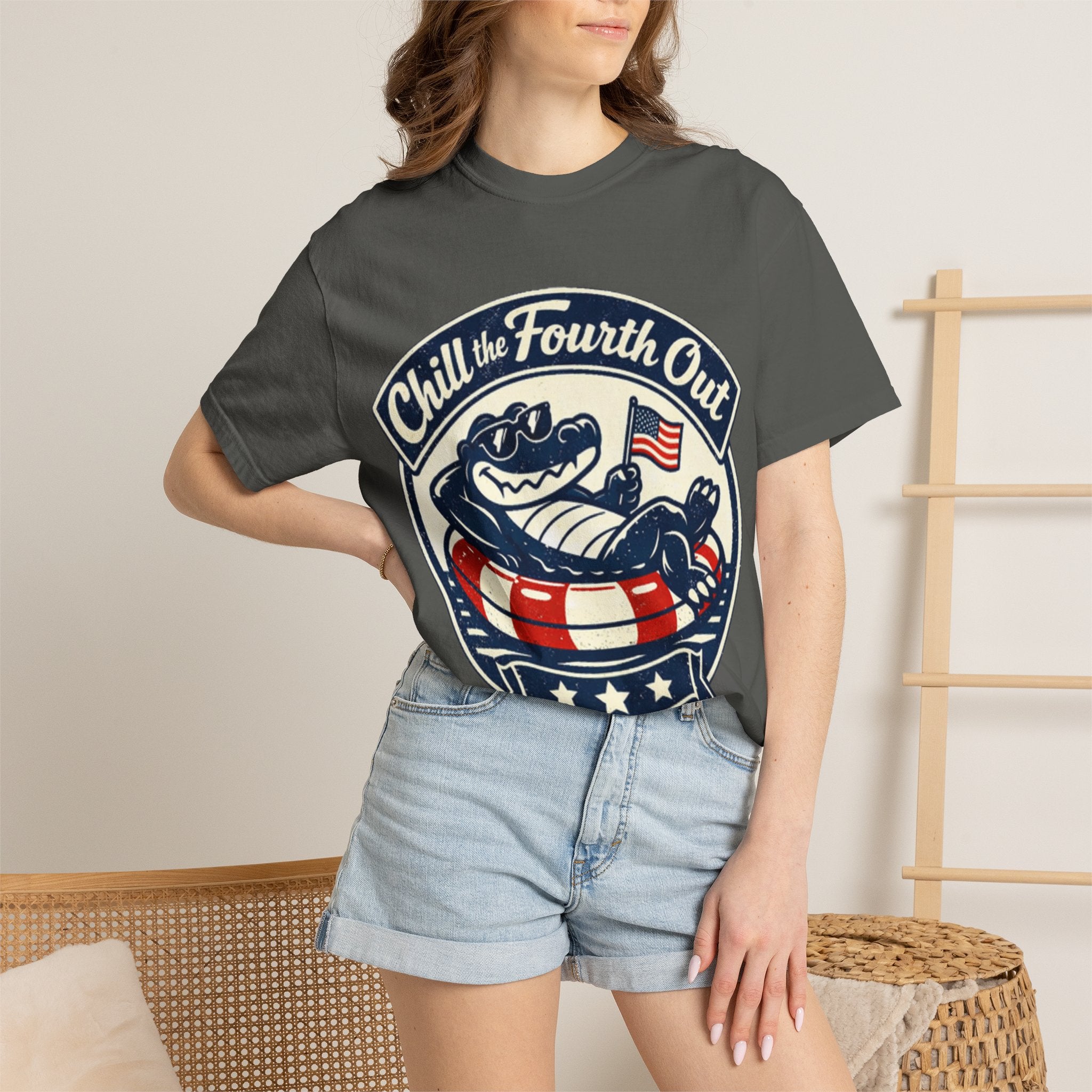 Chill the Fourth Out T-Shirt — Patriotic Alligator 4th of July Tee